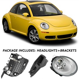 TUSDAR Chrome Headlights Assembly for VW Volkswagen 2006-2010 Beetle 2-Door Convertible Hatchback without Halogen High/Low Beam Projector Headlamps Passenger Side Headlights VW2519109 VW2518109