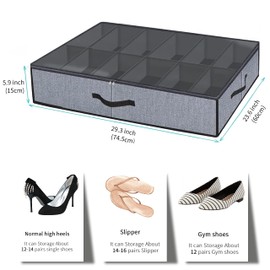 Under Bed Shoe Storage Organizer, Set of 1 Sturdy Closet Organizers and Storage, Fits Total of 12 Pairs, Underbed Shoes Closet Storage Solution with Clear Window, Breathable, 75cmx60cmx15cm