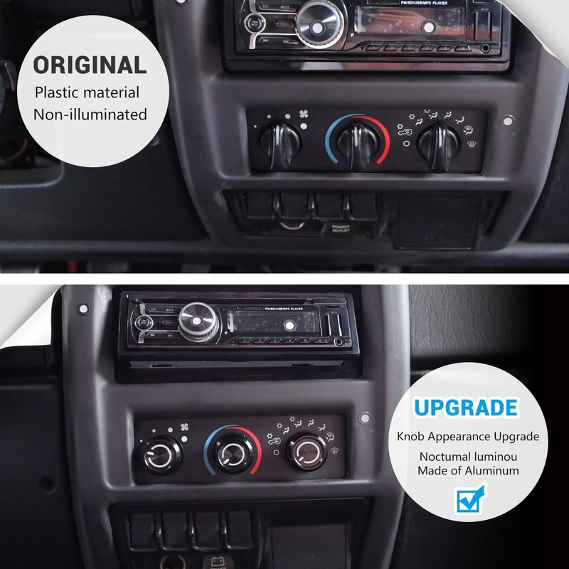 Xomzema 3PCS Upgraded AC Knobs for Jeep Wrangler 1999-2006 Accessories,Air