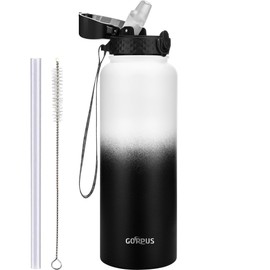 GOPPUS 1.2L/40oz Stainless Water Bottle with Straw Large Thermal Bottle 1200ml Flip Top Metal Bottles Cold Drink Leakproof Flask Big Drinks Bottles Double Walled Insulated Bottle Travel Water Bottle