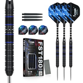Formula Sports 90% Tungsten Darts Metal Tip Set - Professional Steel Tip Darts Set with 2 Style Flights and Shafts, Available in 21g/22g/23g/24g Metal Tip Darts, Sharpener, Gift Box