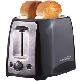 Brentwood TS-292B Cool Touch 2-Slice Extra Wide Slot Toaster, Black; Auto-Centering Guides; 6-Setting Browning Knob; Crumb Tray; Non-Slip Feet; 800W; Reheat, Defrost and Cancel Button