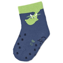 Sterntaler Baby Boys Crawling Socks Double Pack Dragon + Dinosaur ABS Socks, Blue and dark blue