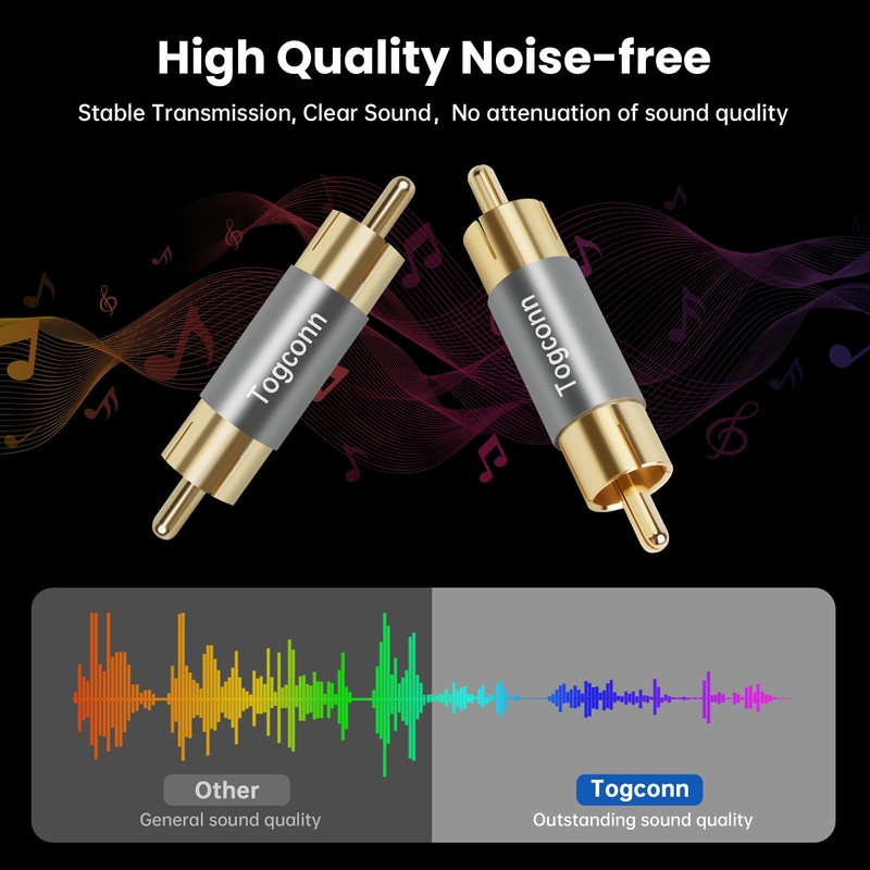 Togconn RCA Adapter 2 Pack,RCA Male to Male Pure Copper