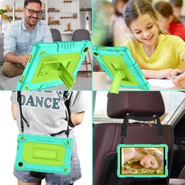 Kebiory for TCL TAB 8 WiFi (Model:9132X) Tablet Case/for TCL TAB 8 LE (Model:9137W) Heavy-Duty Shockproof Kids Friendly with Shoulder Strap & Stand Rugged Protective Case Cover (Green)