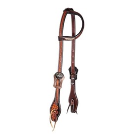 Professional's Choice Heritage One-Ear Headstall | Floral/Leaf Tooling on a deep Chocolate Background | Eye-catching Accents of Rawhide braiding