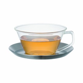 KINTO (キントー) CAST ティーカップ&ソーサー 220ml ステンレス 耐熱ガラス 紅茶 食洗機使用可 23086