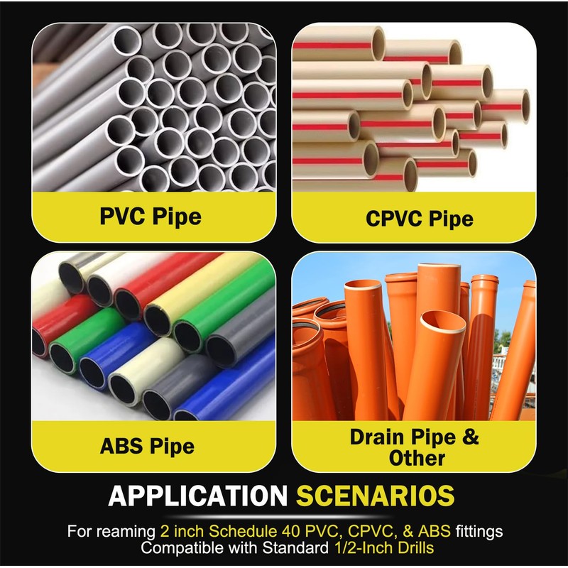 Premium 2-Inch PVC Pipe Reamer with 3/8-Inch Hex Shaft-2" Head