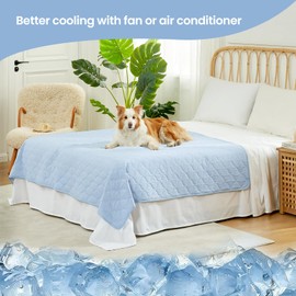 Cozy Bliss Leakproof Cooling Blanket for Large Dogs – Q-Max>0.4, Durable & Washable Dog Cooling Mat for Hot Weather, Soft Pet Throw & Couch Protector for Multiple Pets 60x80 Inch, Heather Cool Blue