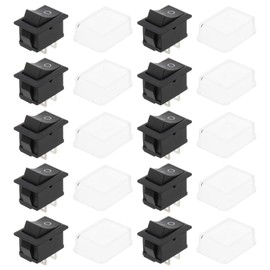 VGOL 10 Sets Mini On/Off Rectangle Rocker Switch 2 Pin 2 Position 12V Toggle Switch Comes with Protective Cover for Car Auto Boat Household Appliances Black