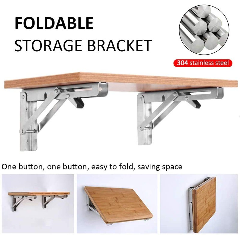 Folding Shelf Brackets, Heavy Duty Stainless Steel Collapsible DIY Wall