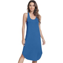 NACHILA Nightgowns for Women Soft Sleeveless Sleepwear Racerback Chemise Sleep Dress, Viscose Made from Bamboo Prussian Blue 4X-Large