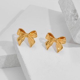 TONLUYAX Gold Bow Earrings for Women Cute Ribbon Bow Stud Earrings Bow Jewelry