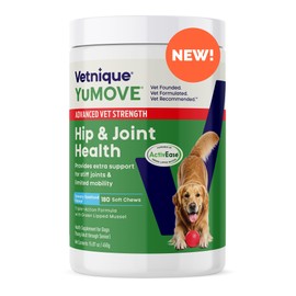 Yumove Hip & Joint Supplement for Dogs with Glucosamine, Hyaluronic Acid, Green Lipped Mussel & Omega 3 Joint Supplement - Regular and Advanced Strength (180ct, Advanced Vet Strength Soft Chews)