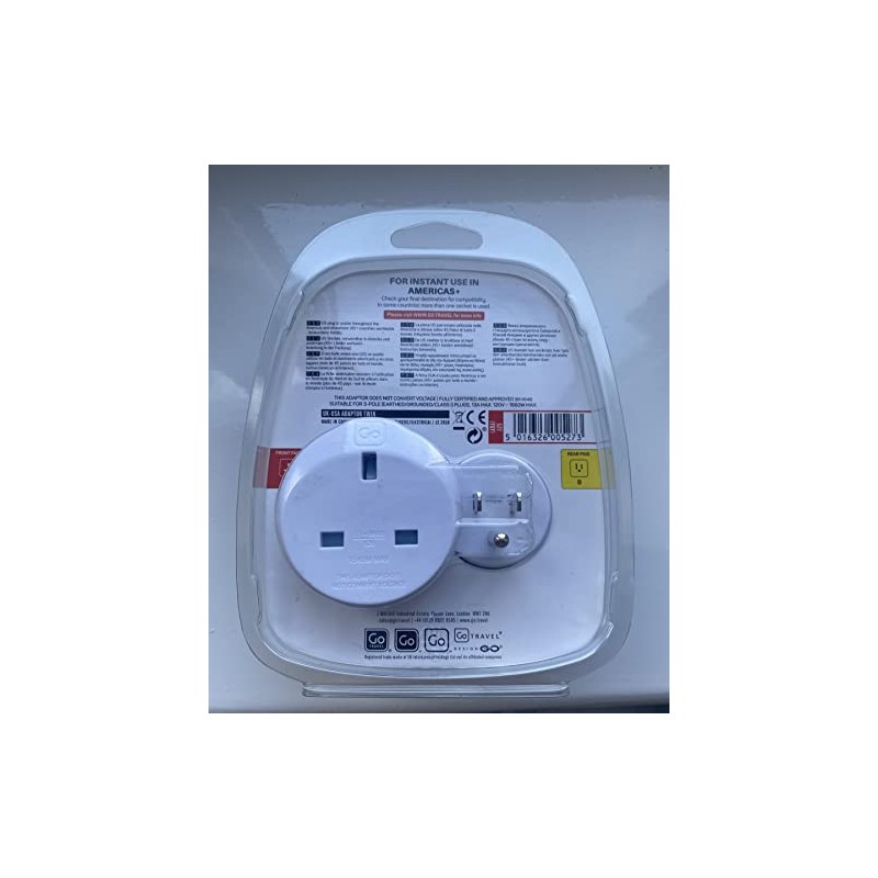Go Travel Earthed Twin UK to USA/Canada Adaptor Ref 527