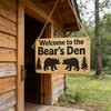 Rustic Wooden Welcome Sign, Bear's Den Cabin Decor with Black