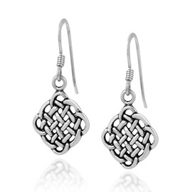 Intertwine Rhombus-Shaped Celtic Knot .925 Sterling Silver Dangle Earrings