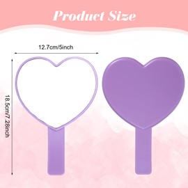 Heart-Shaped Handheld Mirror with Handle, Portable Travel Makeup Hand Mirrors Decorative Mini Heart Cosmetic Lash Mirror for Women Girls (Purple)