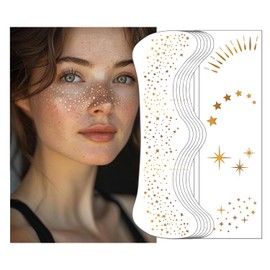 8 Piezas Pecas de Glitter Doradas, Brillos para la Cara Parches de Maquillaje, Estrellas Pecas Maquillaje Glitter para Cara para Festivales, Fiestas y Carnavales