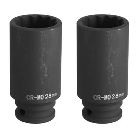 QUARKZMAN Pack of 2 6 Point Deep Impact Screwdriver 1/2 Inch Drive 28 mm Metric Chrome Molybdenum Alloy Steel Spindle Axle Nut Impact Screwdriver