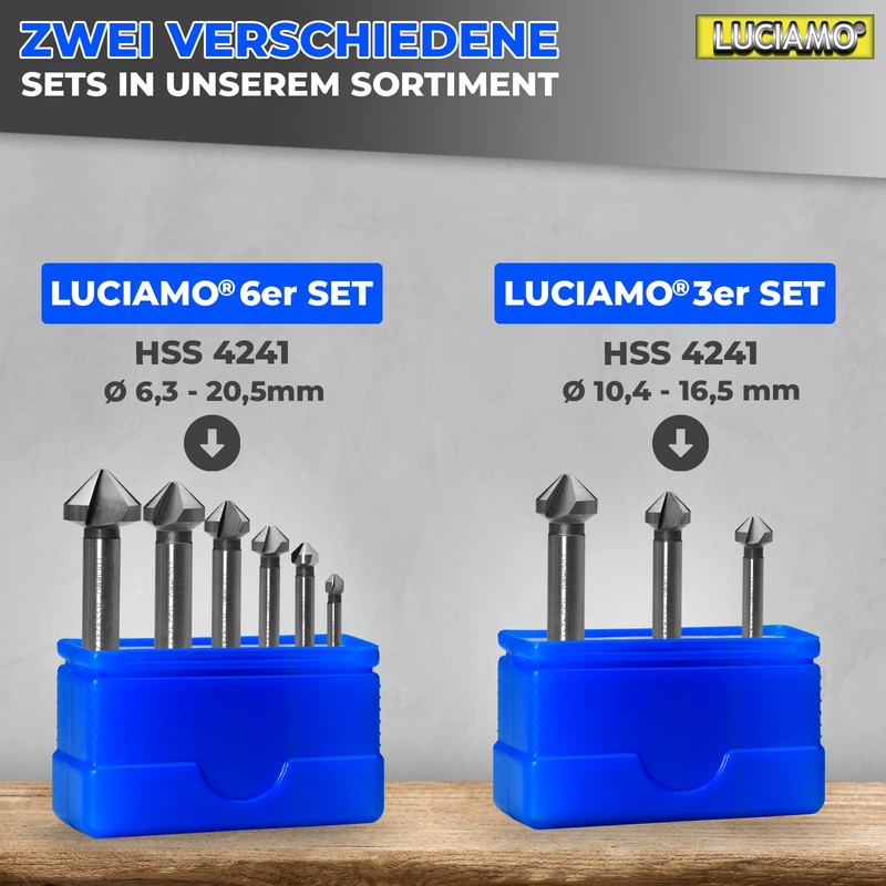 LUCIAMO Set of 3 90° Professional Countersink Set HSS 4241
