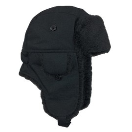 N'Ice Caps Kids Winter Trapper Hat Warm Large Ear Flaps (Black 1, 12-15 Years)