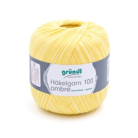 Gründl Crochet Yarn 100 Ombre (Mercerised Cotton Yarn for Crocheting 100% Cotton, 100 g/566 m, Needle Size: 1.5-2, 1 x 100 g), Lemon