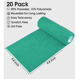 KitchLife Microfiber Cleaning Cloth Roll - Tear-Away Reusable Microfiber Paper Towels, Lint-Free, Washable, 20 Sheets for Kitchen, Car, Dishes, and Sensitive Surfaces (Emerald Green)