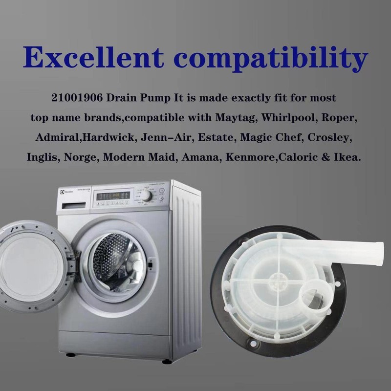 21001906 Washer Drain Pump with Pulley Replacement Part - Compatible
