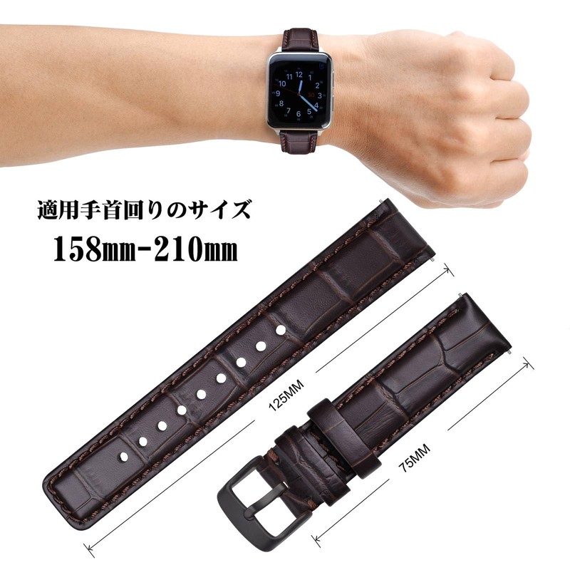 ANNEFIT Genuine Leather Watch Strap, Crocodile-Embossed Watch Band, Quick Release