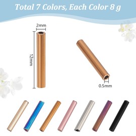 PH PandaHall 623pcs 12x2mm Glass Bugle Beads, 7 Colors Metallic Tube Seed Beads Loose Spacer Beads Long Craft Beads Waist Beads for Earrings Bracelets Necklaces Jewelry Making, 0.5mm Hole