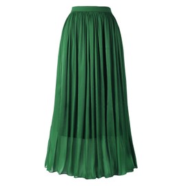 THHGPO Women's Metallic Shiny Maxi Skirts Lightweight Silky Flowy Skirt for Summer Beach Holiday Dark Green S