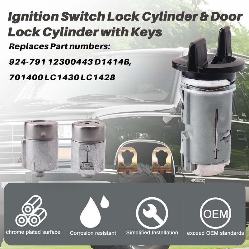 Ignition Switch Lock Cylinder & Door Lock Cylinder Set Compatible