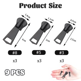 Alluring 9 Pieces Zip Zipper, Metal Zip Repair Kit, Removable Zip Zipper Pull Fixer Zip for Clothes, Bag, Luggage, Bed Train (Black) (7-9 Pieces (Metal))