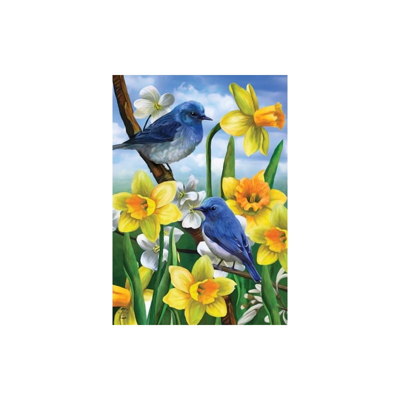 Bluebirds And Daffodils Spring House Flag Floral 28" x 40"