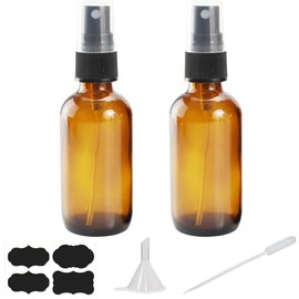 YUNFOOK 4 oz Amber Glass Spray Bottles for Essential Oils, Small Empty Fine Mist Spray Bottle,2 Pack with Funnel Dropper
