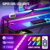 DUMOS Gaming Desk, Monitor Stand, LED Lights, Storage Shelves