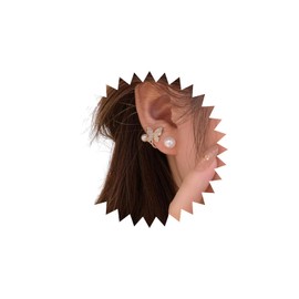 Zeshimb Gold Butterfly Front Back Earrings CZ Butterfly Pearl Ear Jacket Earrings Round Pearl Stud Earrings Vintage Pearl Butterfly Wrap Cuff Earrings Jewelry for Women