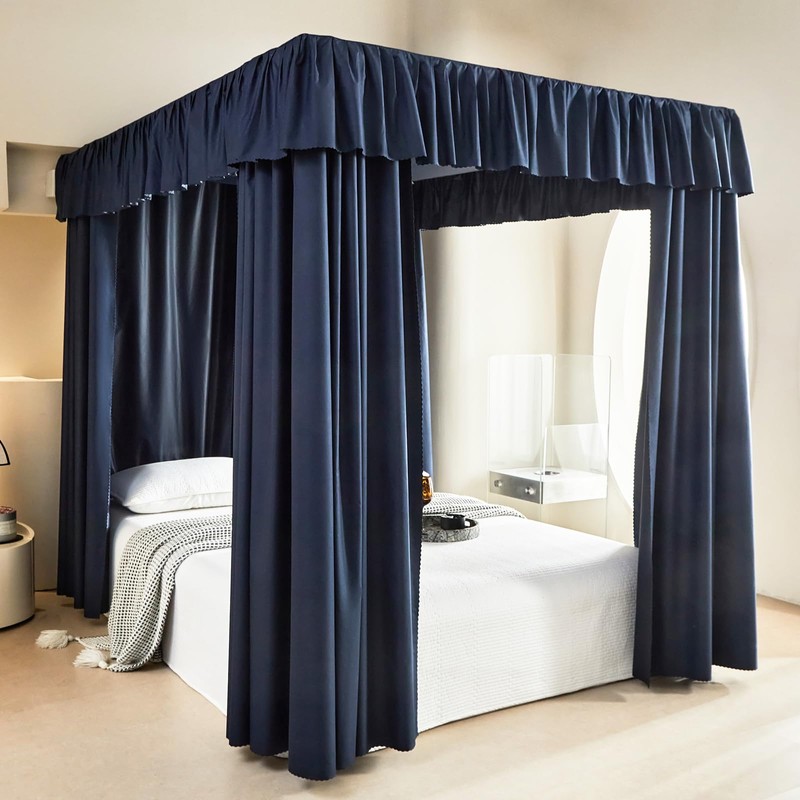 AIKASY Dark Blue Thickened Bed Canopy Curtains - Elegant Bedroom