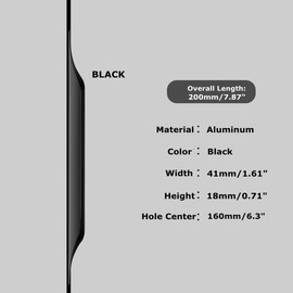 Shozafia 5 Pack Finger Pulls for Cabinets, Streamlined Long Concealed Handle for Home Kitchen Door Drawer Cabinet, Mount Finger Edge Tab Pull Aluminum (Black,200mm/7.87" Overall Length)