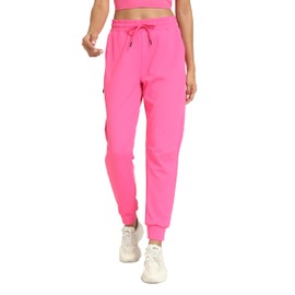 Rrosseyz Womens Joggers with Pockets-Quick Dry Lightweight Workout Athletic Sweatpants for Yoga Casual Pants(Hot Pink,L)
