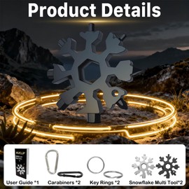 MUCLIP 18-in-1 Snowflake Multi Tool 2 Pack - Stainless Steel with Carabiner, Bottle Opener & Wrench,Mini Tool for Outdoor,Camping,Stocking Stuffers, Christmas Gifts for Men,Dad (Silver+Black)