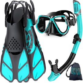 Zenoplige Mask Fins Snorkel Set, Snorkeling Gear for Adults, Panoramic View Snorkel Mask Anti-Fog, Adjustable Dive Flippers, Dry Top Snorkel and Travel Bag, Scuba Gear for Swimming Snorkeling Diving