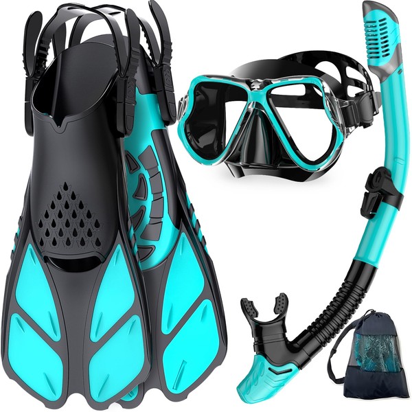Zenoplige Mask Fins Snorkel Set, Snorkeling Gear for Adults, Panoramic