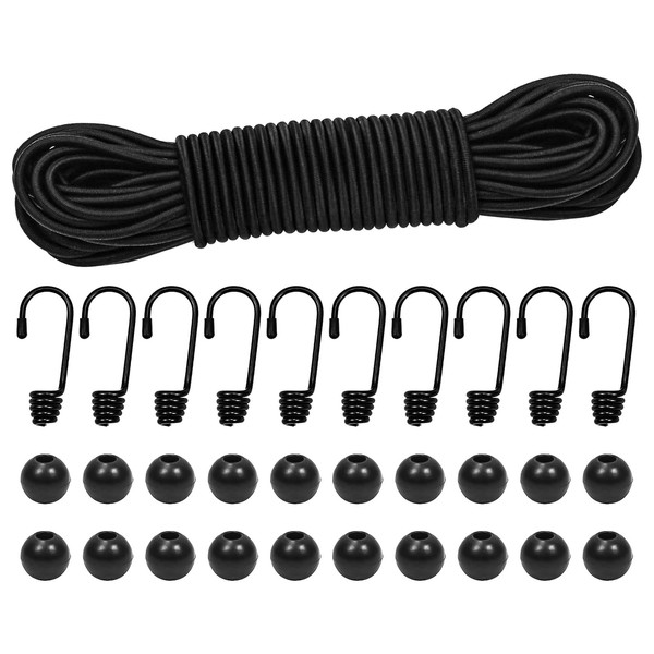 1/6" Bungee Cord, 33 Feet Elastic Bungee Cords with 30pcs
