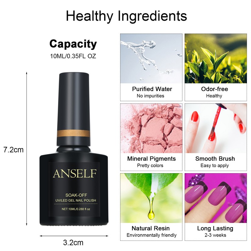 Anself 6PCS/Set Gel Nail Polish Set Multi-colors Odorless Long Lasting