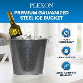 PLEXON Galvanized Metal Ice Bucket for Parties Coctail Bar Restaurant - Drink Beer Champagne Bucket with Handle, Beverage Chiller Cooler Small 1.3 Gallon
