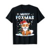 Cute Fox in Snow Celebrating Christmas T-Shirt, black