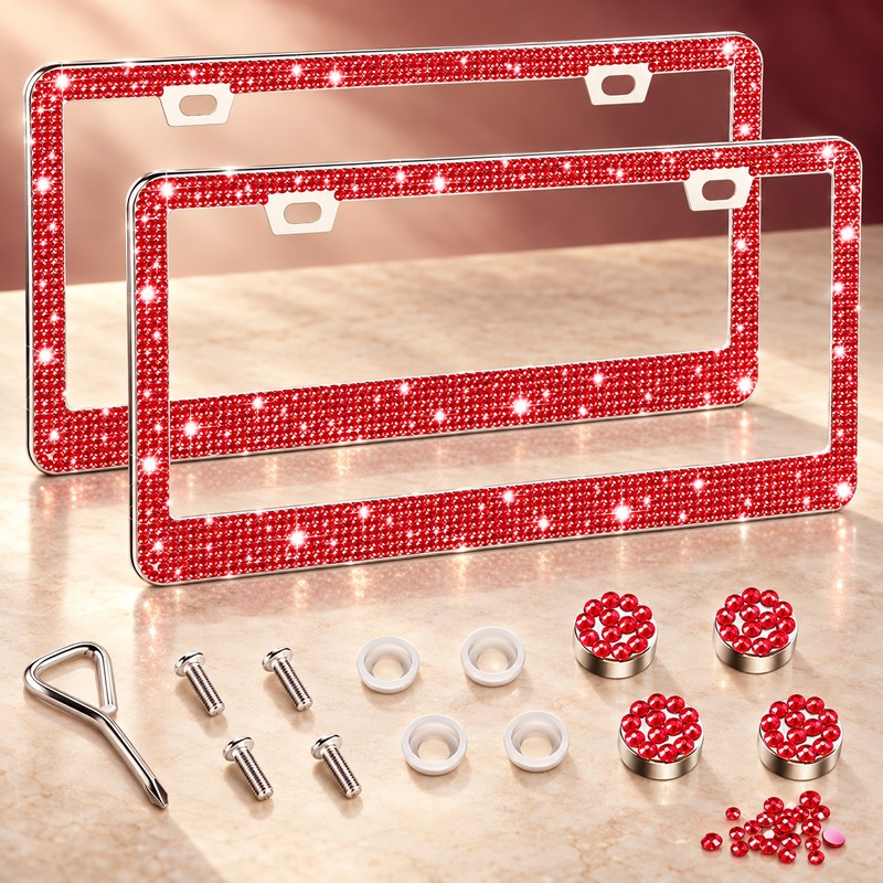 2pcs Bling Rhinestone License Plate Frame, Sparkling Crystal Car Tag
