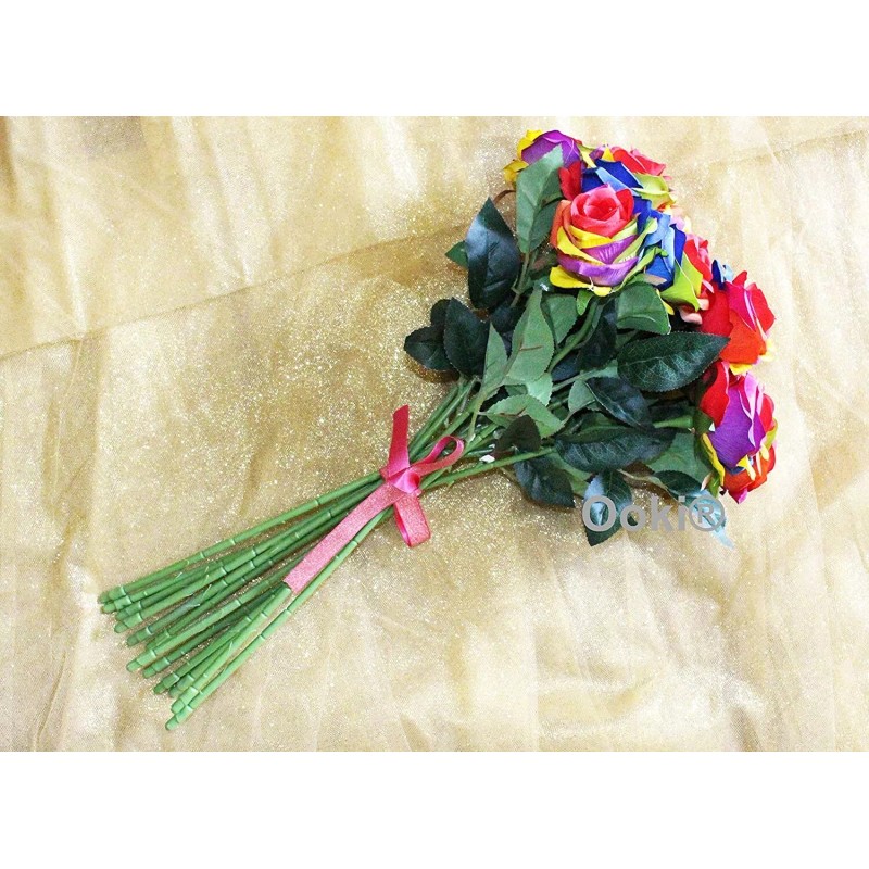 12 Stem Artificial Silk Color Rainbow Rose Flower Bush Bouquet